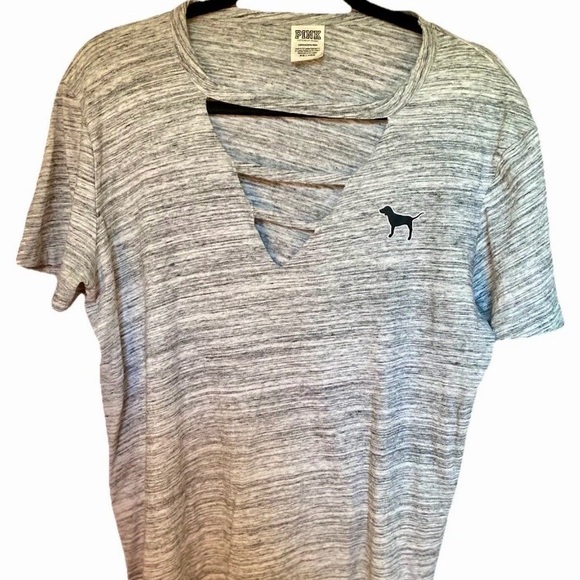 PINK Victoria's Secret Tops - NWOT PINK Victoria's Secret Gray Strappy Cut-Out Tee size Small